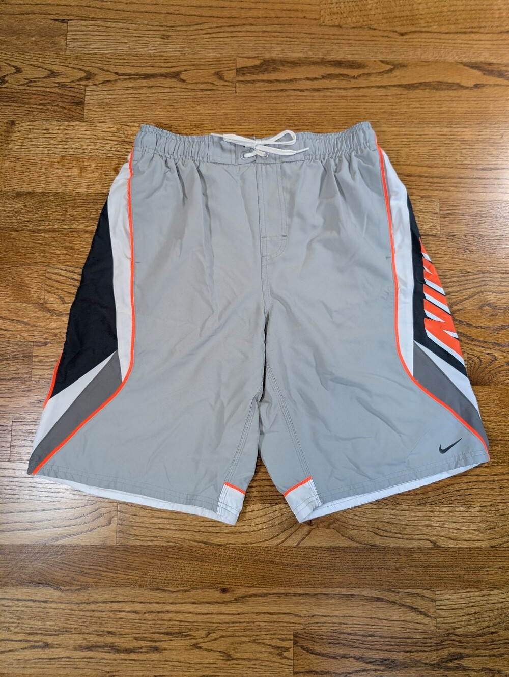 Nike Men's Swim Trunks Gray Orange Logo Mesh Lined Size Medium